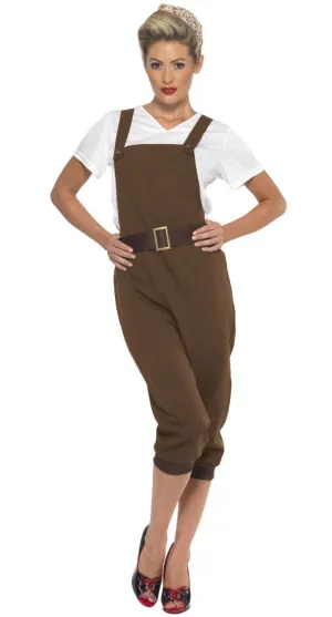 1940s Brown WW2 Land Girl Womens Fancy Dress Costume