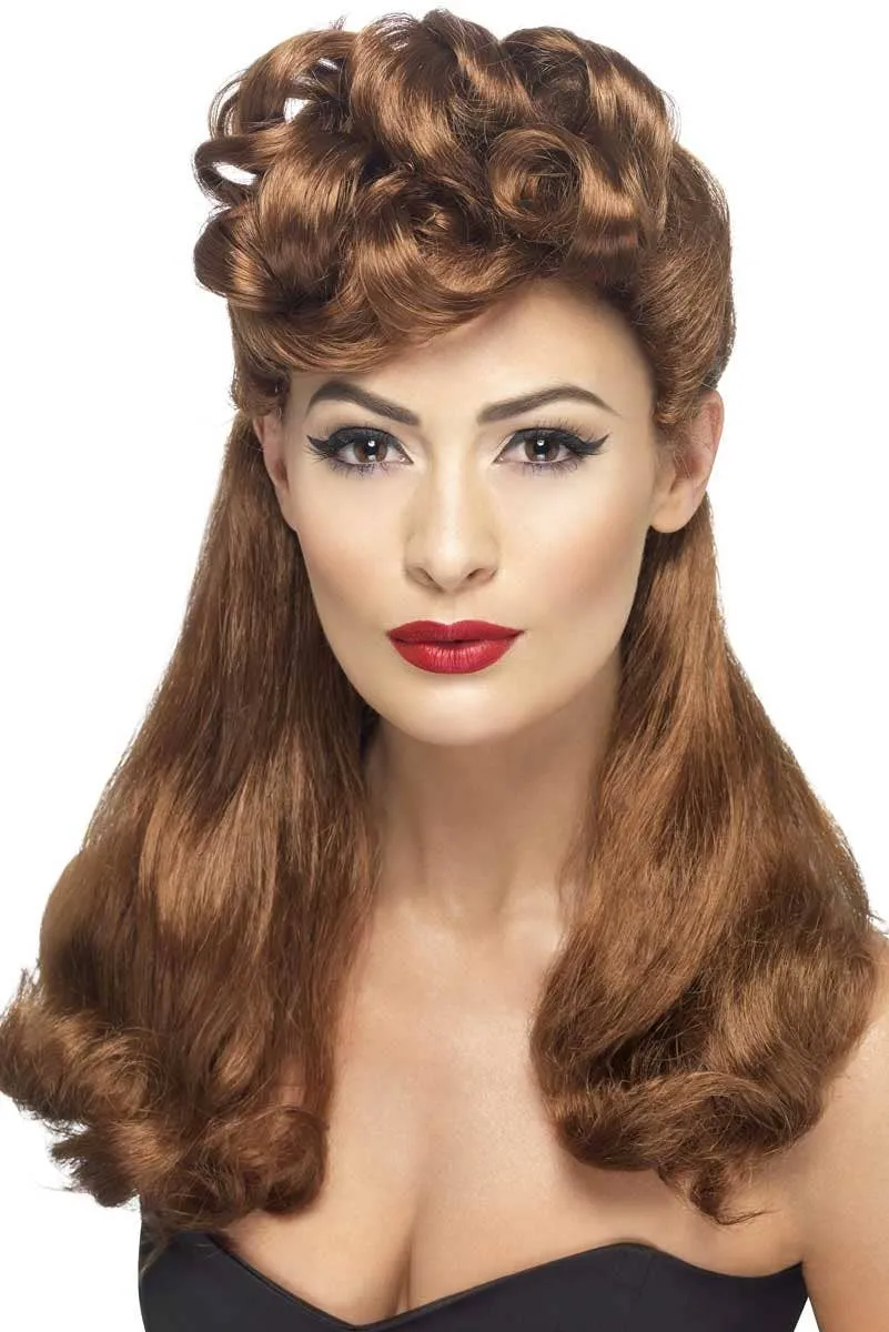 1940s Vintage Chick Brown Costume Wig