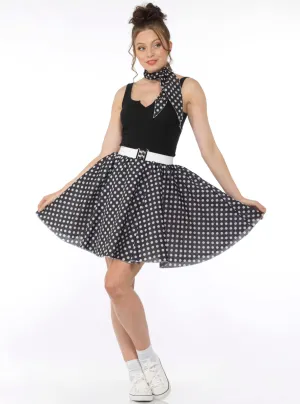 1950s Black and White Polka Dot Womens Skirt