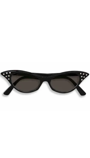 1950s Black Lens Ladies Glasses With Diamante Costume Accessory