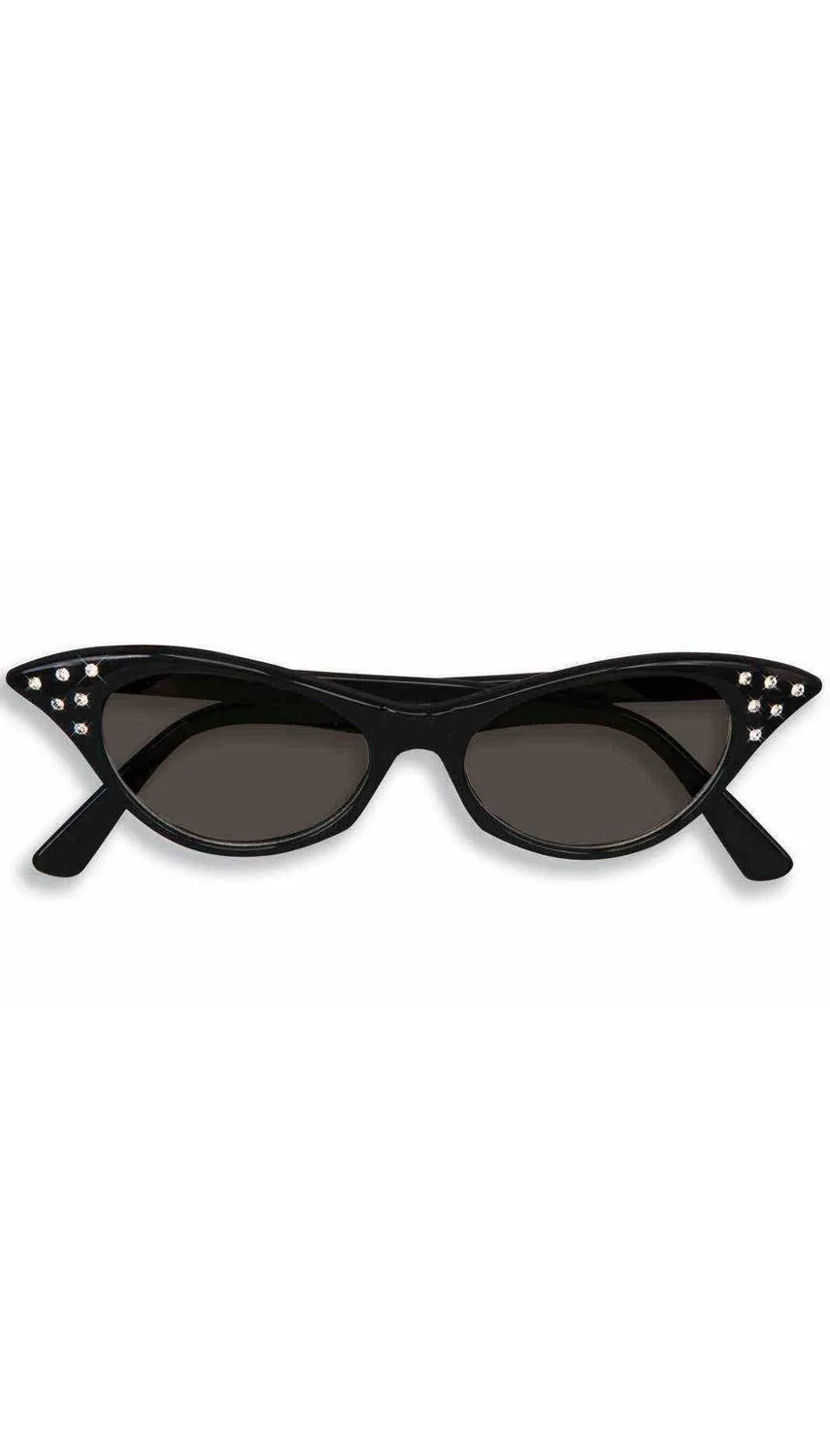 1950s Black Lens Ladies Glasses With Diamante Costume Accessory