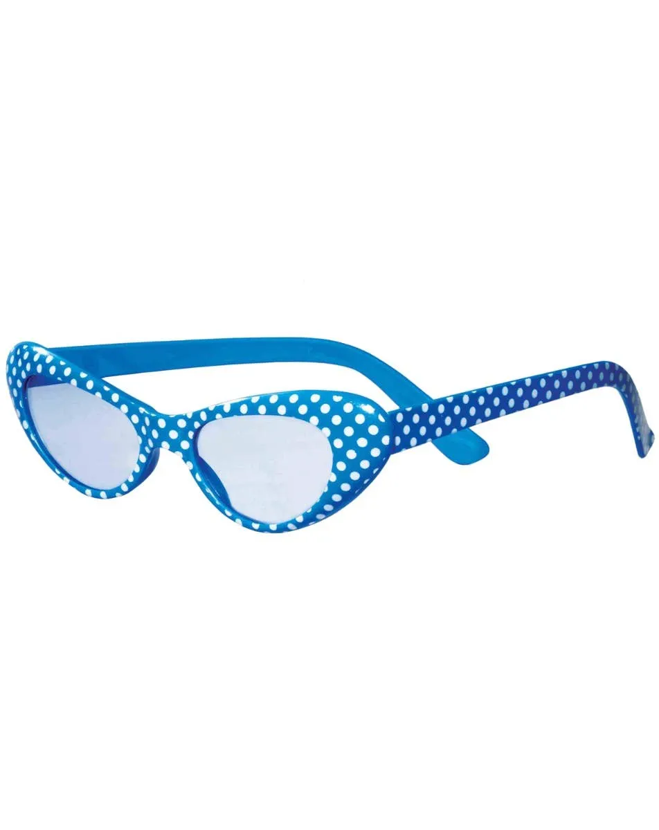 1950s Blue And White Polka Dot Rock N Roll Sunglasses