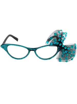 1950s Blue Rhinestone Bow Costume Glasses