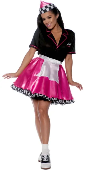 1950s Pink Car Hop Womens Fancy Dress Costume