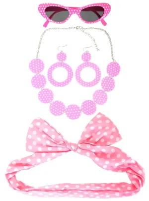 1950s Pink Polka Dot 5 Piece Accessory Set