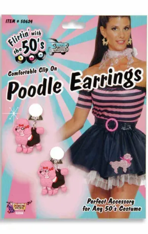 1950s Pink Poodle Earrings Rock N Roll Costume Accessory