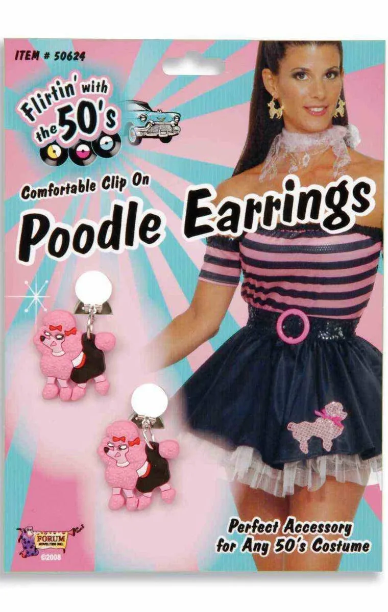 1950s Pink Poodle Earrings Rock N Roll Costume Accessory