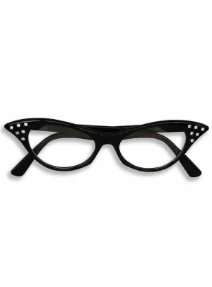 1950s Rock N Roll Black Diamante Ladies Costume Glasses