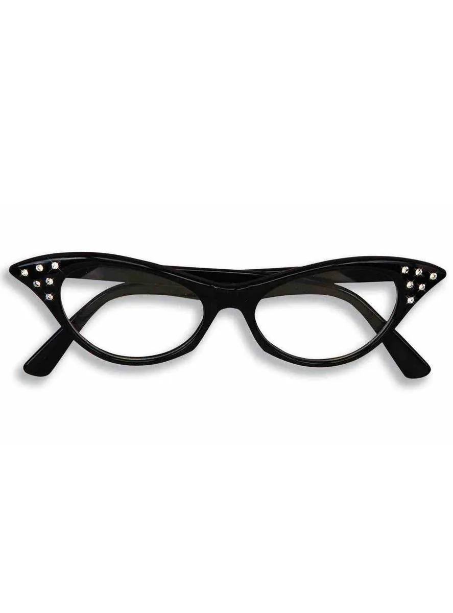1950s Rock N Roll Black Diamante Ladies Costume Glasses