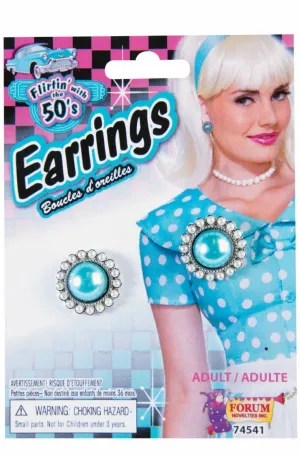 1950s Womens Blue Rock N Roll Stud Earrings