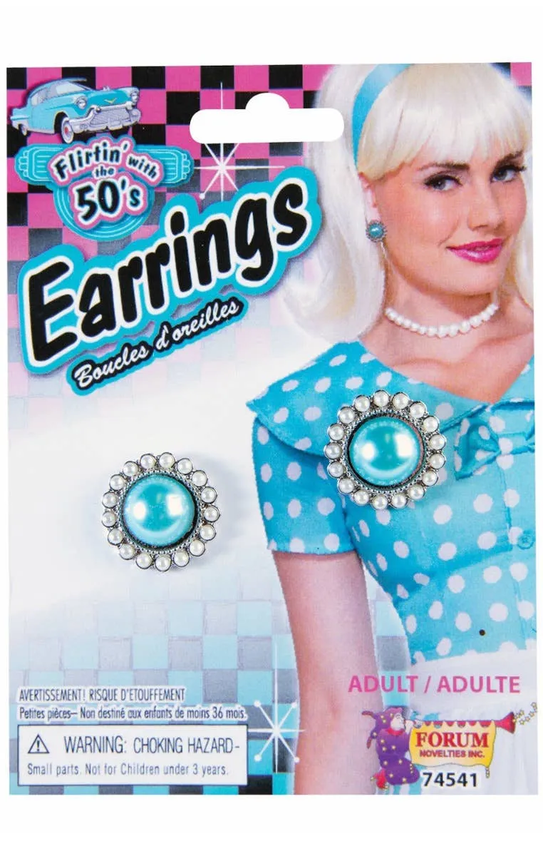 1950s Womens Blue Rock N Roll Stud Earrings