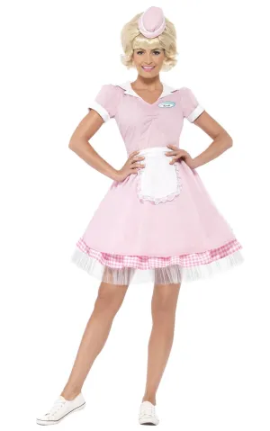 1950s Womens Pink Diner Girl Fancy Dress Costume