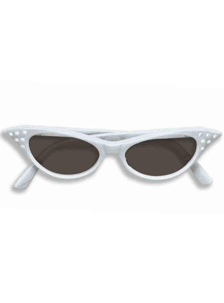 1950s Womens White  Costume Accessory Sunglasses With Rhinestones