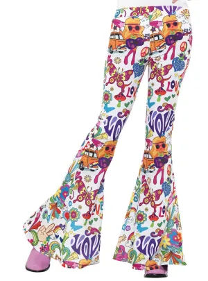1960s Groovy Print Womens Flared Costume Pants