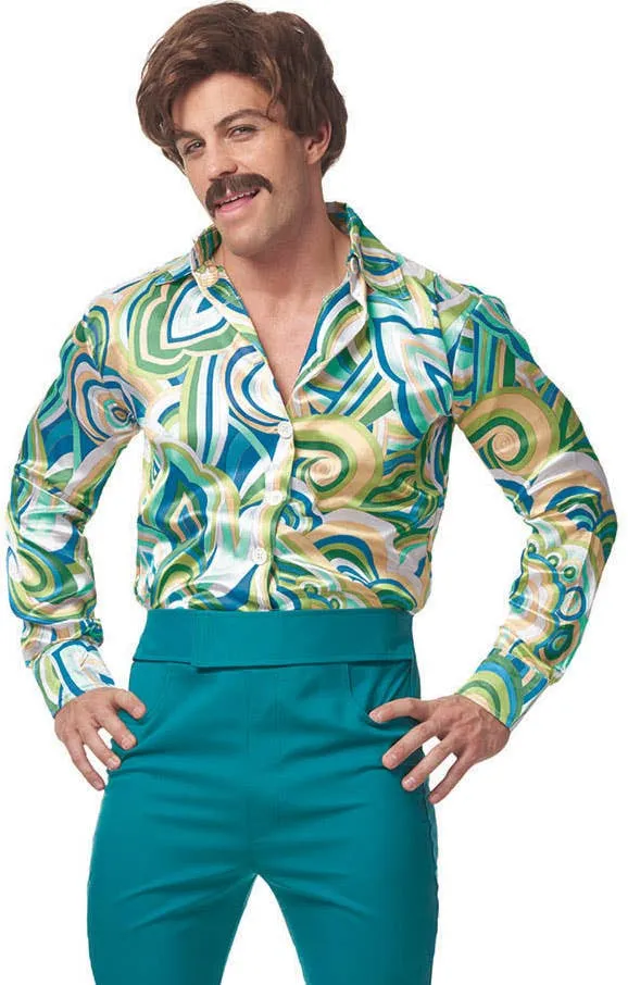 1970s Dude Mens Green Retro Fancy Dress Costume
