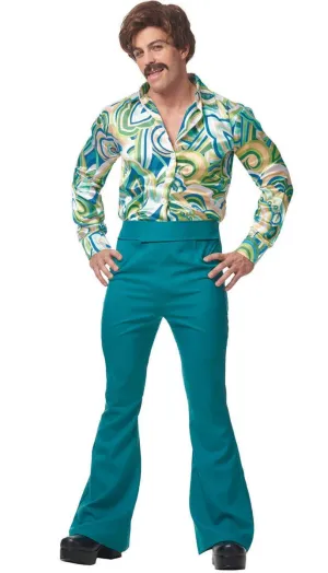 1970s Dude Mens Green Retro Fancy Dress Costume
