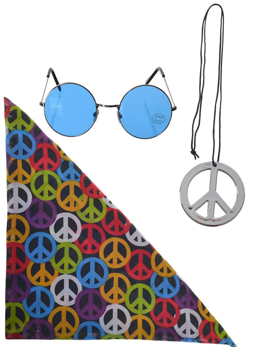 1970s Hippie Accessory Set with Round Blue Glasses