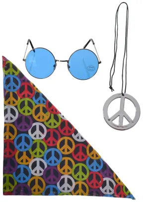 1970s Hippie Accessory Set with Round Blue Glasses