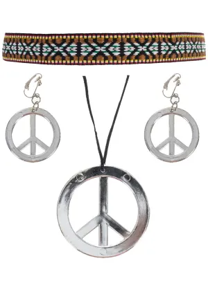 1970s Hippie Jewellery and Headband Accessory Set