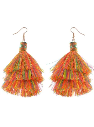 1970s Hippie Rainbow Tassel Costume Earrings