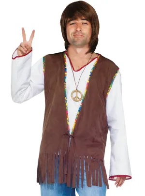1970s Mens Brown Hippie Costume Vest
