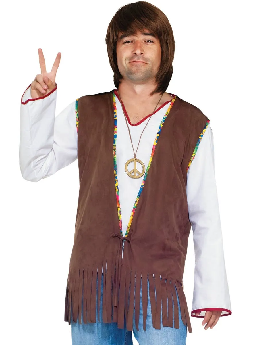 1970s Mens Brown Hippie Costume Vest