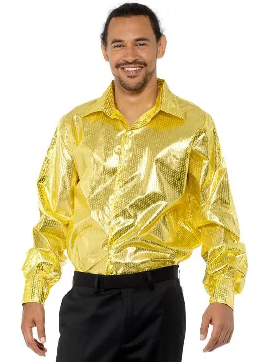 1970s Mens Gold Sequin Disco Costume Shirt