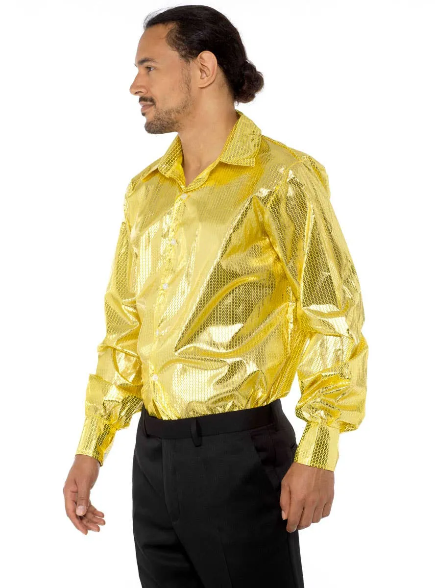 1970s Mens Gold Sequin Disco Costume Shirt