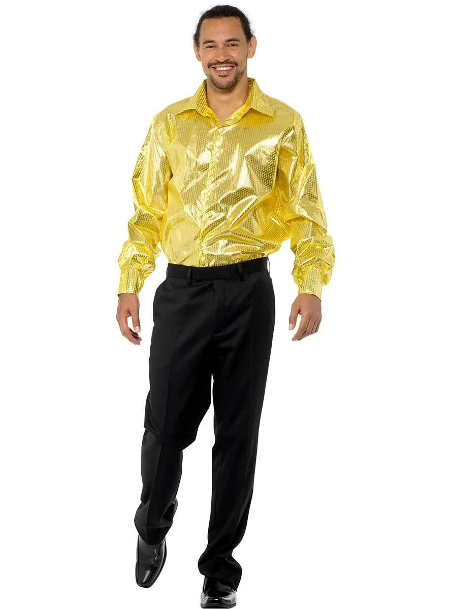 1970s Mens Gold Sequin Disco Costume Shirt