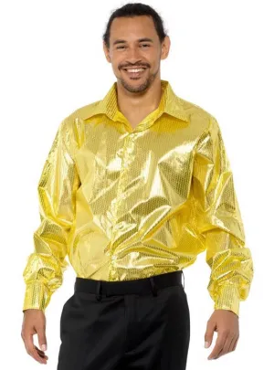 1970s Mens Gold Sequin Disco Costume Shirt