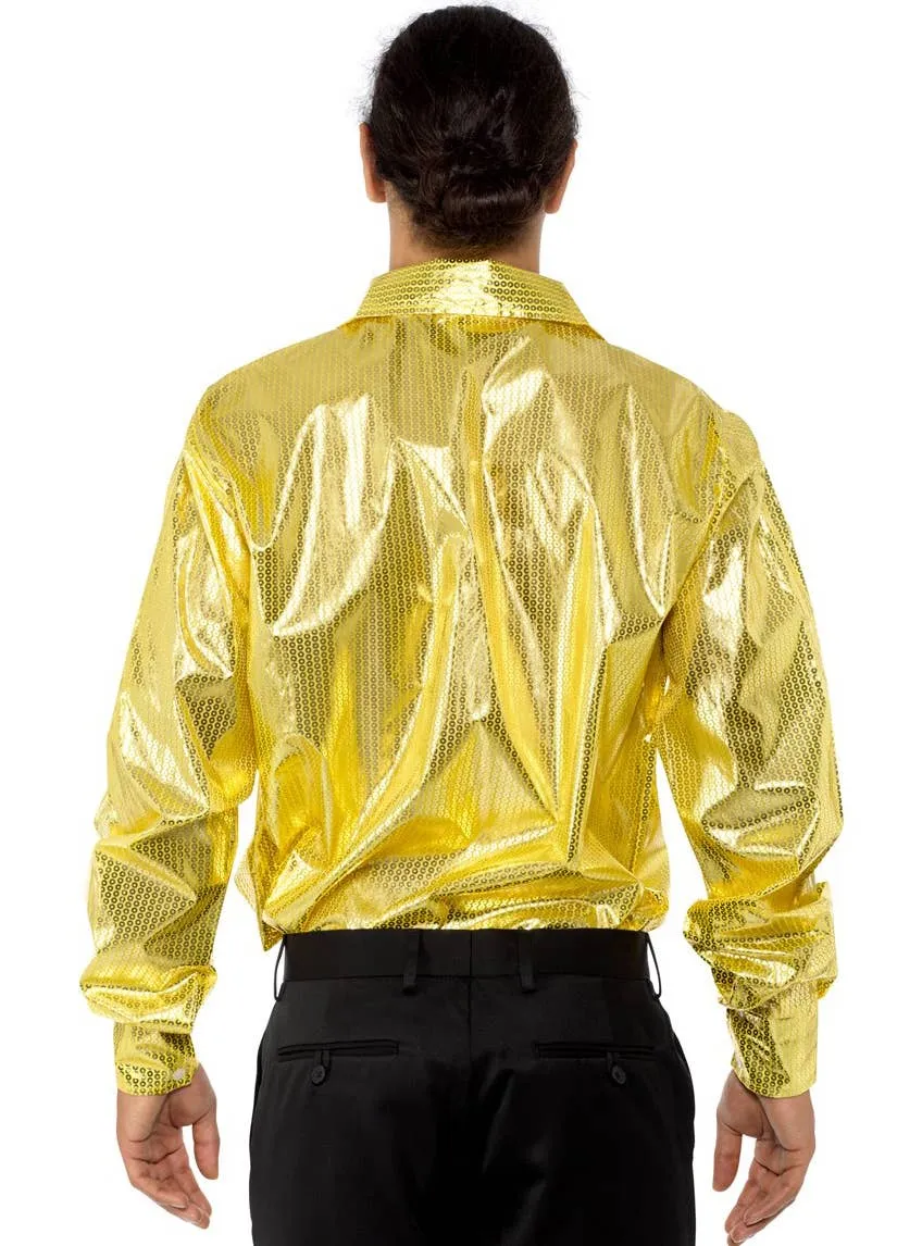 1970s Mens Gold Sequin Disco Costume Shirt