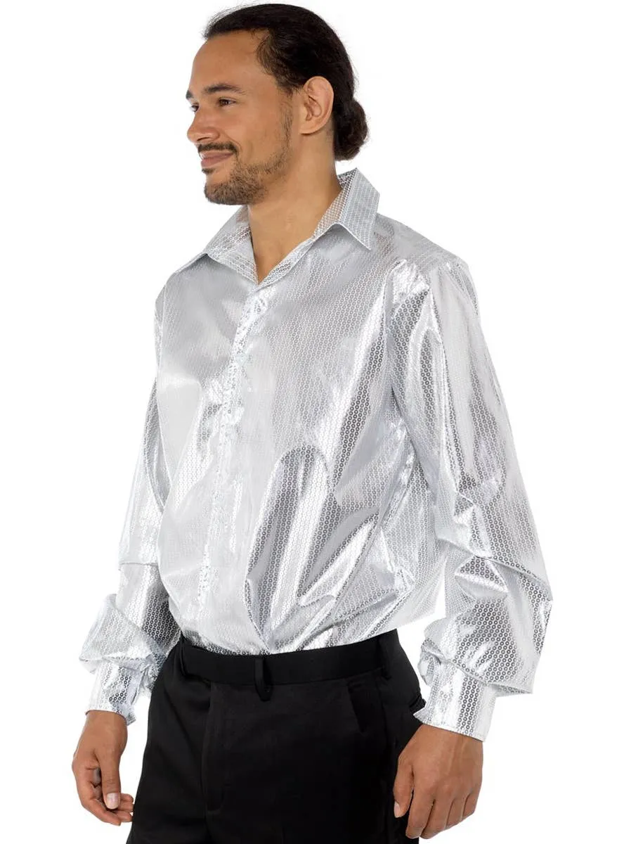 1970s Mens Silver Disco Costume Shirt