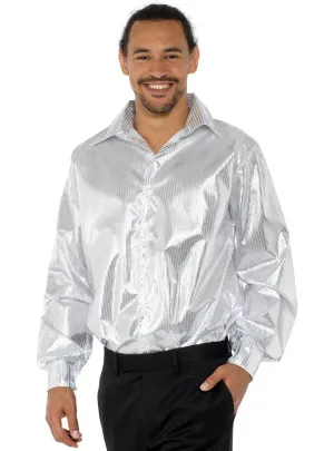 1970s Mens Silver Disco Costume Shirt