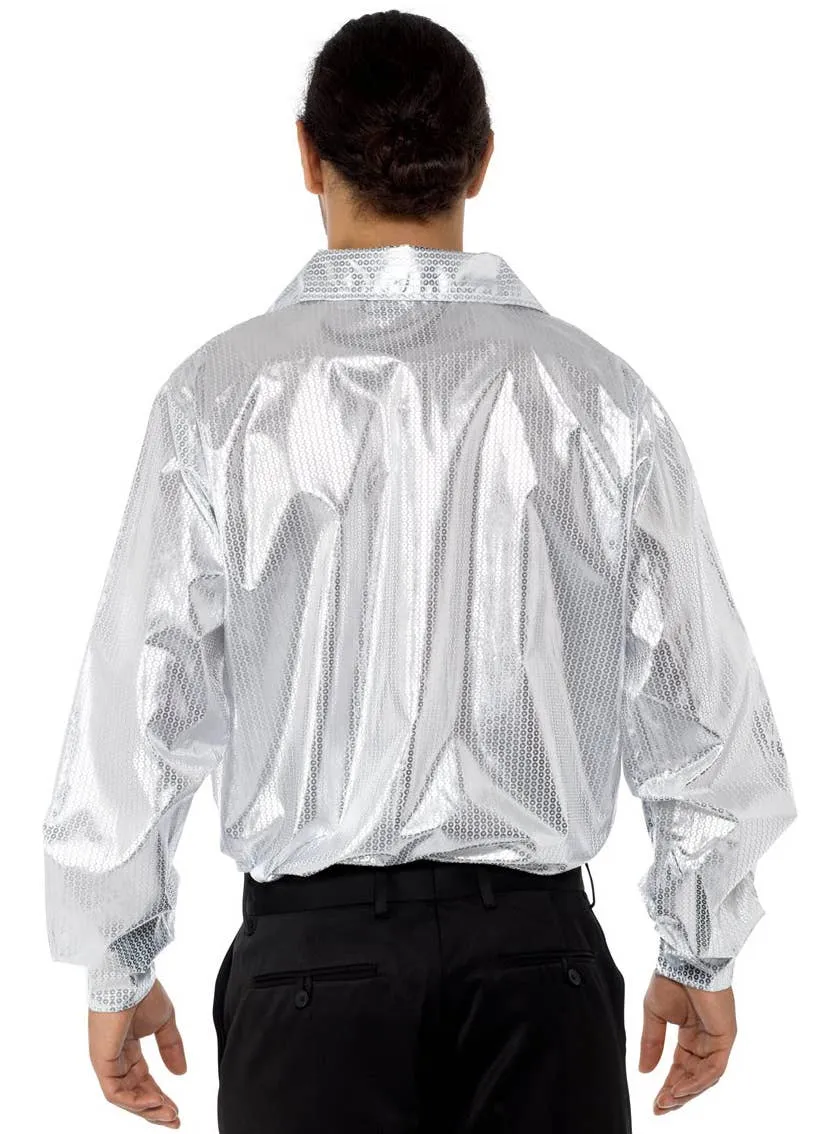 1970s Mens Silver Disco Costume Shirt