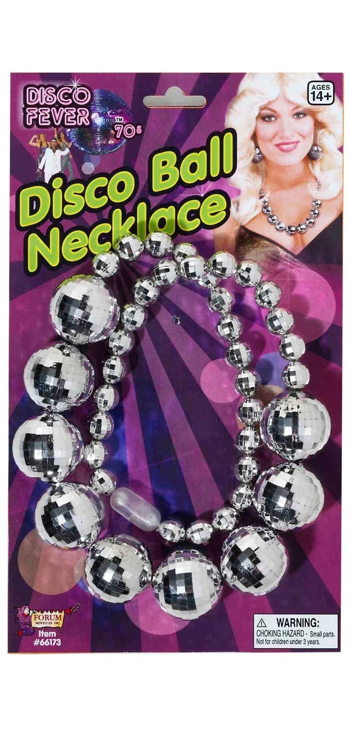 1970s Metallic Silver Disco Ball Necklace Costume Accessory