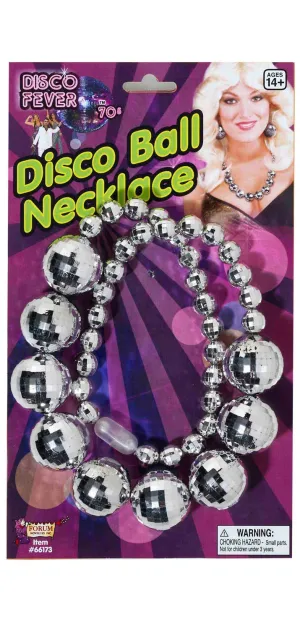 1970s Metallic Silver Disco Ball Necklace Costume Accessory