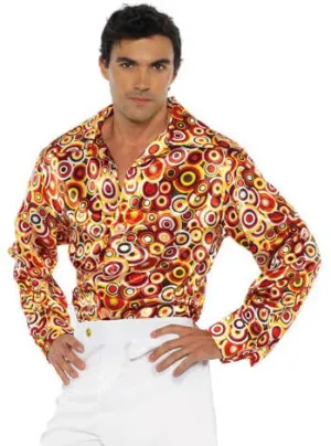 1970s Orange Circle Pattern Mens Disco Costume Shirt