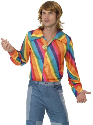 1970s Rainbow Striped Mens Hippie Costume Shirt