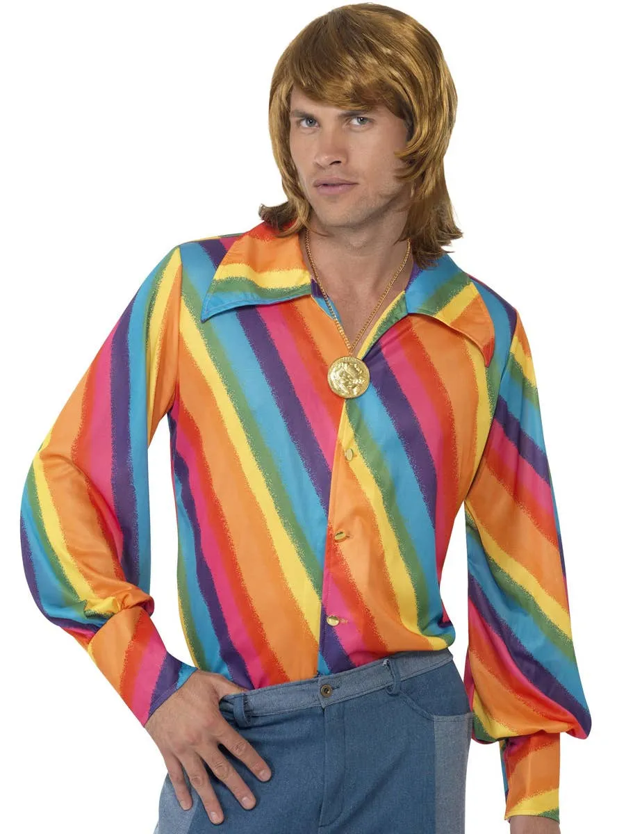 1970s Rainbow Striped Mens Hippie Costume Shirt