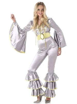 1970s Silver Womens Disco Jumpsuit Costume