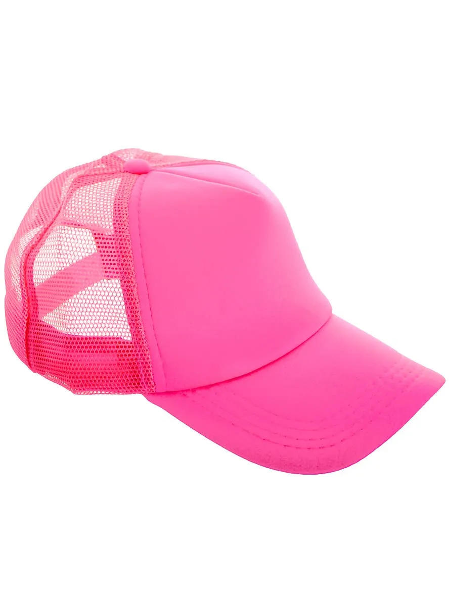 1980s Adults Neon Pink Costume Cap