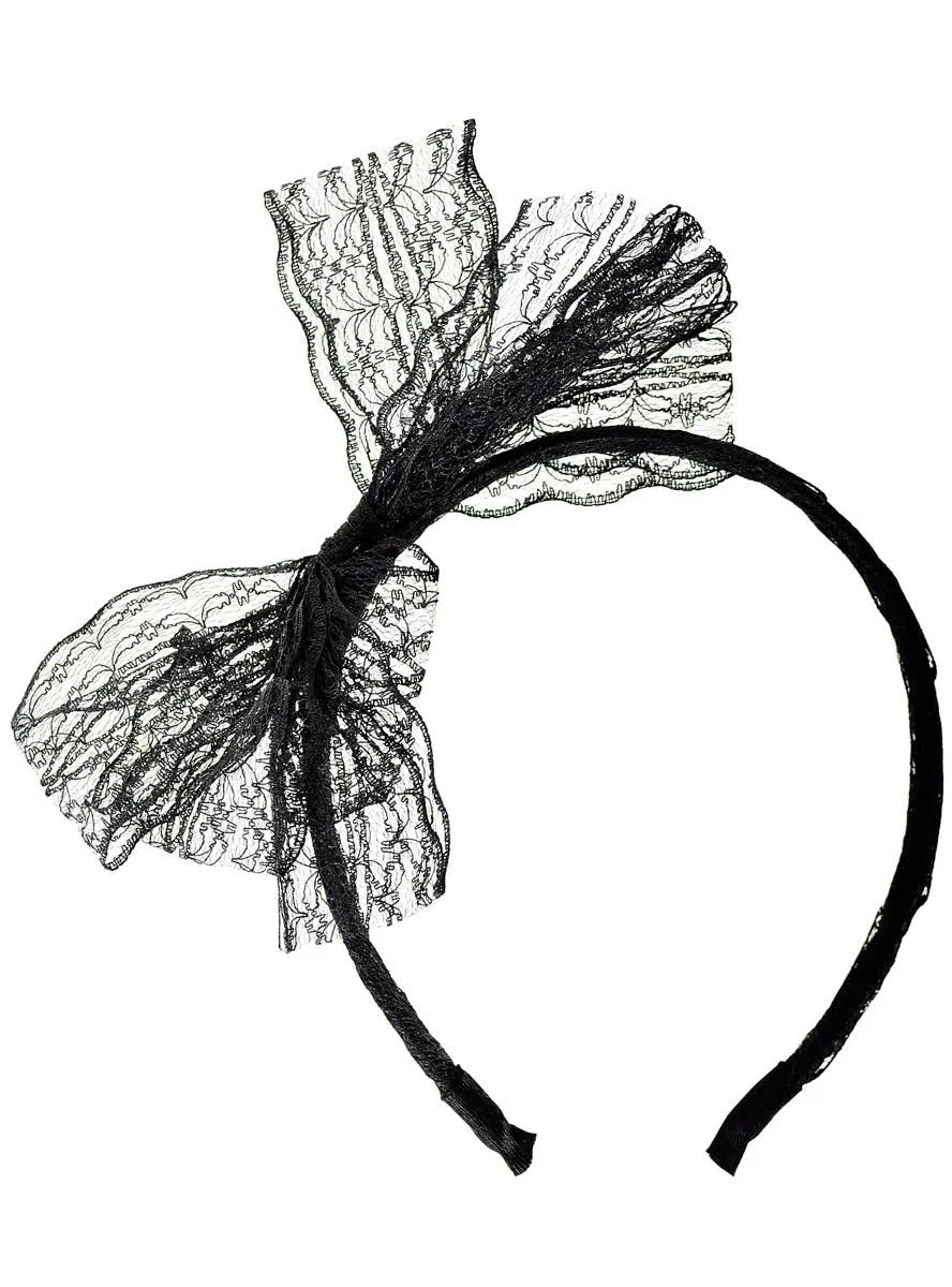 1980s Black Lace Bow Costume Headband
