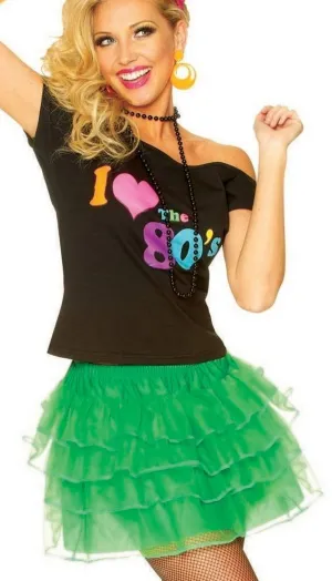 1980s Bright Green Womens Ra Ra Petticoat