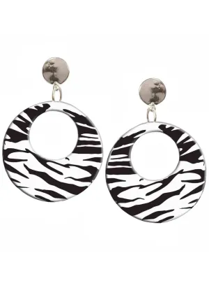1980s Clip On Black and White Zebra Print Costume Earrings