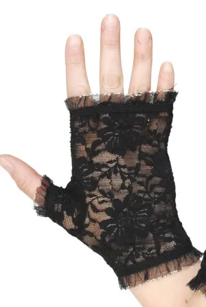 1980s Fingerless Black Lace Costume Gloves