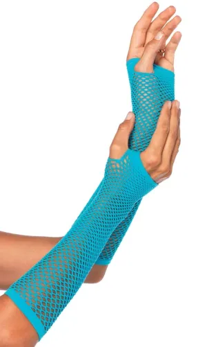 1980s Fingerless Blue Fishnet Gloves