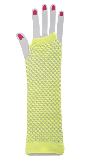 1980s Fishnet Fluro Yellow Gloves