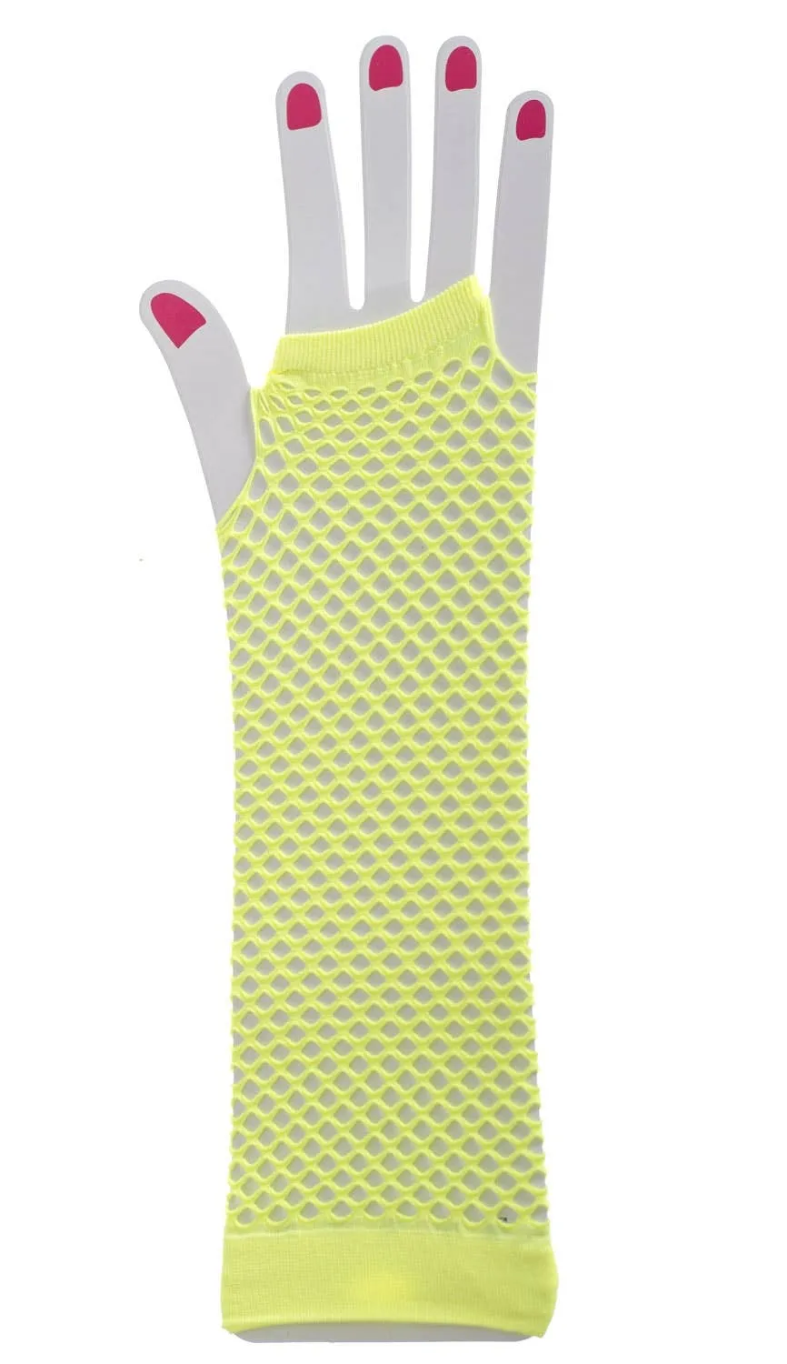 1980s Fishnet Fluro Yellow Gloves