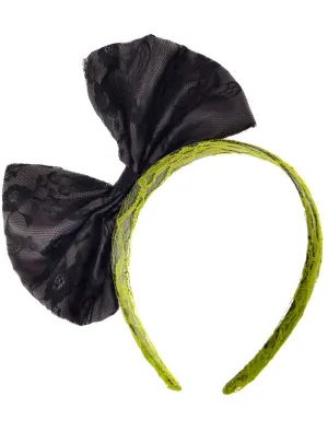 1980s Green and Black Lace Bow Costume Headband