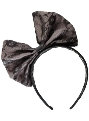 1980s Grey and Black Lace Bow Costume Headband